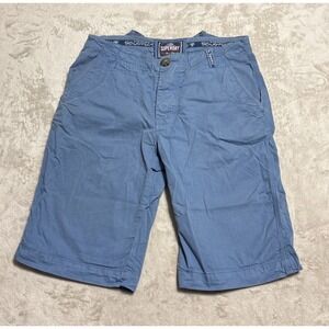 Superdry Parachute Light Shorts Men's Small Blue Button Fly Long Inseam Bermuda